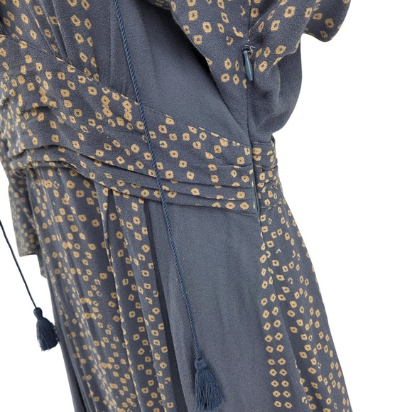 Free People Modern Kimono Maxi Dress Boho V Neck Blue Lace Up Tassels Size 4 - Picture 9 of 9